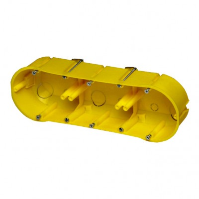 Puszka instalacyjna podtynkowa PK-3x60GK potrójna do ścian pustych samogasnąca z wkrętami 60mm /Kolor ceglasty/ Żółty Elektro-Plast Nasielsk