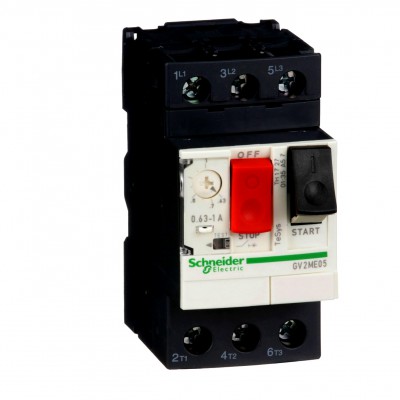 Schneider Wyłącznik silnikowy termomagnetyczny GV2ME05 0,63A-1A 3Z 0,25KW 2,5M 400V AC