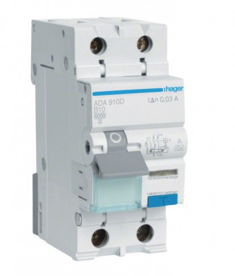 Wyłącznik różnicowoprądowy z członem nadprądowym B 10A 6kA 30mA 1P+N RCBO /Typ A/ HAGER