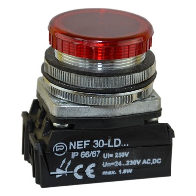 Lampka sygnalizacyjna NEF30 24-230V ACDC z kloszem płaskim Czerwony Promet