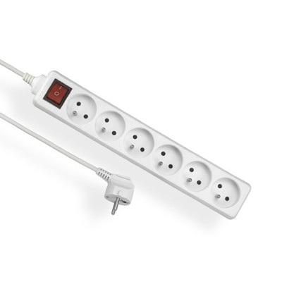 Przedłużacz przenośny 6-krotny z uziemieniem 5M 3x1mm² + wyłącznik /Biały/ ELGOTECH