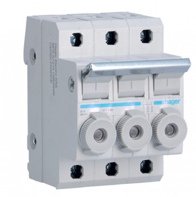Modułowy rozłącznik bezpiecznikowy 20A 400V AC 3P /10x38mm/ L95300 HAGER