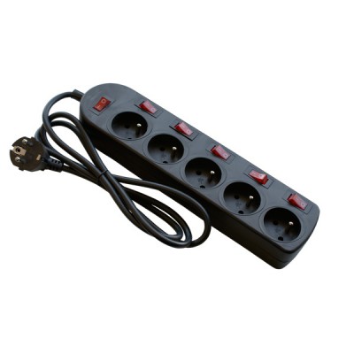 Przedłużacz przenośny 5-krotny z uziemieniem 1,5M 3x1mm² + 6 wyłączników Czarny EPS-501,5W6-2 ELGOTECH
