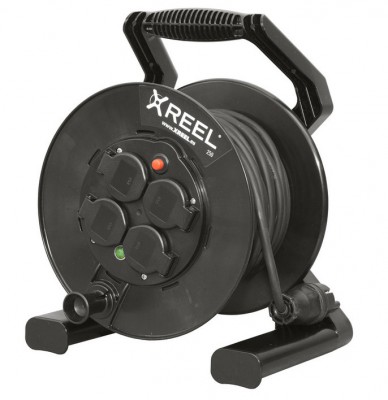 Przedłużacz bębnowy XREEL 30mb H05RR‑F 3x1,5 IP54 4xGS 230V + termik Czarny Pce
