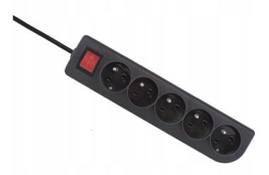Przedłużacz przenośny 5-krotny z uziemieniem 5M 3x1mm² + wyłącznik Czarny EPS-505W-2 ELGOTECH