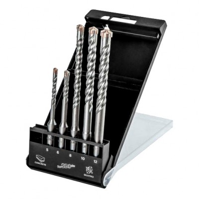 Topex ZESTAW WIERTEŁ DO BETONU SDS PLUS, QUATRO, ZESTAW 5 SZT. - 5, 6 X 110 MM + 8, 10, 12 X 160 MM GRAPHITE 57H572