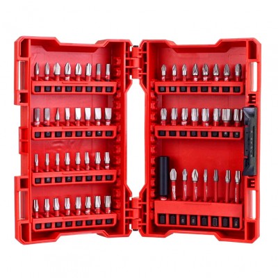 4932430907 - Zestaw bitów Shockwave do śrub płaskich, Phillips, Pozidriv, Torx i Hex (56 szt.) Czerwony Milwaukee