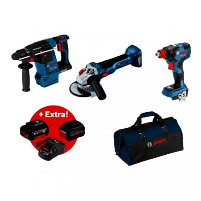 BOSCH ZESTAW MŁOTOWIERTARKA+KLUCZ UDAROWY+SZLIFIERKA KĄTOWA18V GBH18V-26 +GDX18V-200 C +GWS18V-10 1x8,0 PROCORE 1x6,0Ah TORBA 0.615.990.L95 FS2 Bosch