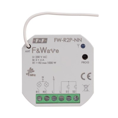 RADIOWY PODWÓJNY PRZEKAŹNIK WIELOFUNKCYJNY, DO INSTALACJI BEZ PRZEWODU NEUTRALNEGO FW-R2P-NN F&F