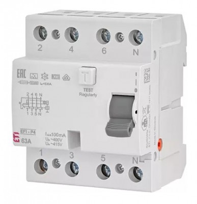 Wyłącznik różnicowoprądowy EFI-P4 A 63/0.03 63A 30mA 10kA 4P /Typ A/ Eti