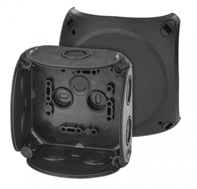 Puszka natynkowa odgałęźna IP66 z dławnicami membranowymi DK 0400 B /104x104x70mm/ Czarny Hensel