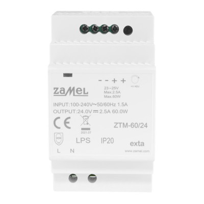 Zasilacz impulsowy montowany na szynie TH-35 (DIN) 60W 24V DC ZTM-6024 EXT10000284 Zamel