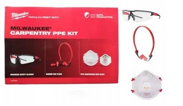 ZESTAW BHP DEKARZ - OKULARY, STOPERY, PÓŁMASKA MILWAUKEE KIT 4932492068 Milwaukee