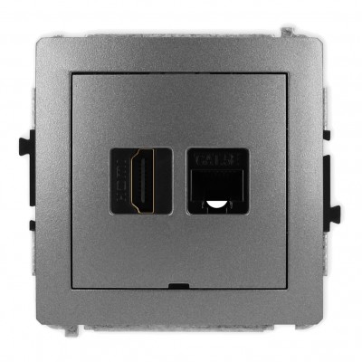 Mechanizm gniazda pojedynczego HDMI 2.0 + gniazda komp. poj. 1xRJ45, kat. 5e, 8-stykowy, bez pola opisowego Grafitowy 11DGHKBO Karlik DECO