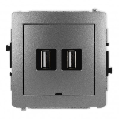 Mechanizm gniazda podwójnego 2xUSB A-A 2.0, bez pola opisowego Grafitowy 11DGUSBBO-2 Karlik DECO