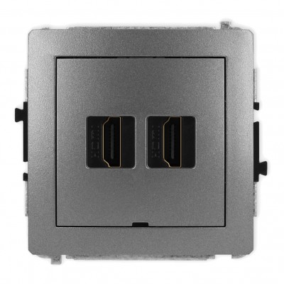 Mechanizm gniazda podwójnego HDMI 2.0, bez pola opisowego Grafitowy 11DHDMIBO-4 Karlik DECO