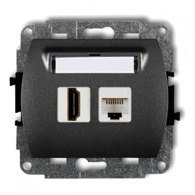 Mechanizm gniazda pojedynczego HDMI 2.0 + gniazda komp. poj. 1xRJ45, kat. 5e, 8-stykowy Grafitowy 11GHK Karlik TREND