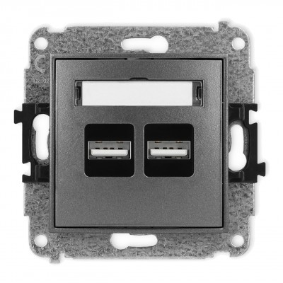 Mechanizm ładowarki USB podwójnej 2xUSB A, 15,5W max., 5V, 3.1A Grafitowy 11MCUSB-6 Karlik MINI