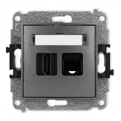 Mechanizm gniazda pojedynczego HDMI 2.0 + gniazda komp. poj. 1xRJ45, kat. 5e, 8-stykowy Grafitowy 11MGHK Karlik MINI