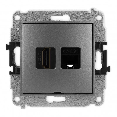 Mechanizm gniazda pojedynczego HDMI 2.0 + gniazda komp. poj. 1xRJ45, kat. 5e, 8-stykowy, bez pola opisowego Grafitowy 11MGHKBO Karlik MINI