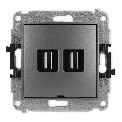 Mechanizm gniazda podwójnego 2xUSB A-A 2.0, bez pola opisowego Grafitowy 11MGUSBBO-2 Karlik MINI