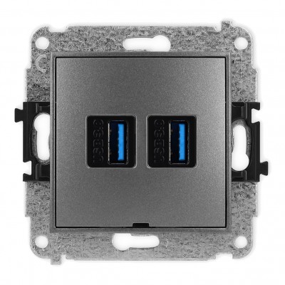 Mechanizm gniazda podwójnego 2xUSB A-A 3.0, bez pola opisowego Grafitowy 11MGUSBBO-6 Karlik MINI
