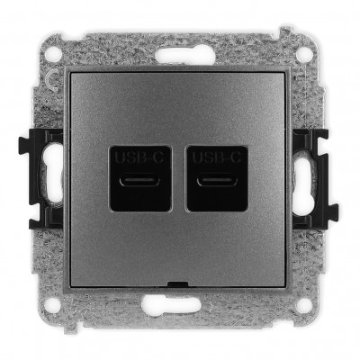 Mechanizm gniazda podwójnego 2xUSB C-C, bez pola opisowego Grafitowy 11MGUSBBO-8 Karlik MINI