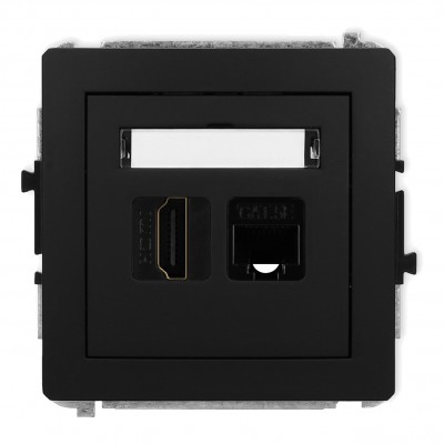 Mechanizm gniazda pojedynczego HDMI 2.0 + gniazda komp. poj. 1xRJ45, kat. 5e, 8-stykowy Czarny Mat 12DGHK Karlik DECO