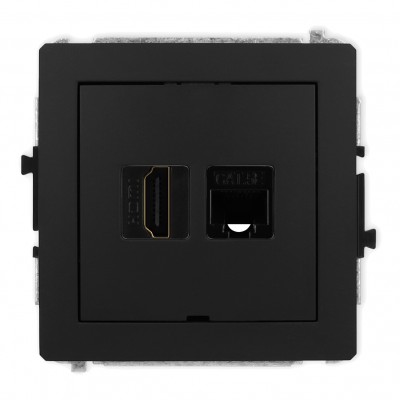 Mechanizm gniazda pojedynczego HDMI 2.0 + gniazda komp. poj. 1xRJ45, kat. 5e, 8-stykowy, bez pola opisowego Czarny Mat 12DGHKBO Karlik DECO