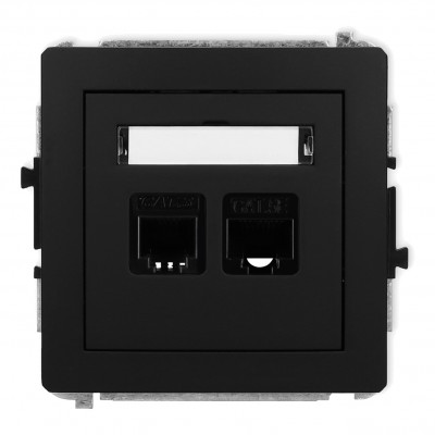 Mechanizm gniazda telefonicznego pojedynczego 1xRJ11 + komputerowego pojedynczego 1xRJ45, kat. 5e, 8-stykowy, beznarzędziowe Czarny Mat 12DGTK Karlik DECO