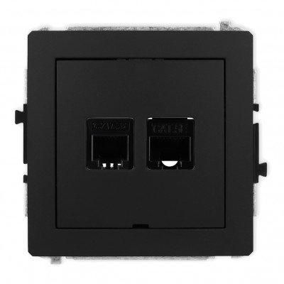 Mechanizm gniazda telefonicznego pojedynczego 1xRJ11 + komputerowego pojedynczego 1xRJ45, kat. 5e, 8-stykowy, beznarzędziowe, bez pola opisowego Czarny Mat 12DGTKBO Karlik DECO