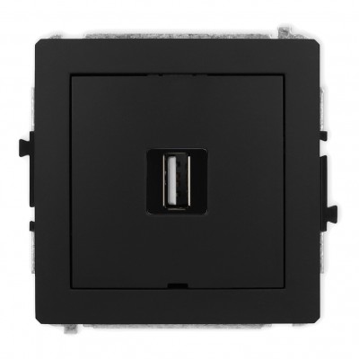 Mechanizm gniazda pojedynczego USB A-A 2.0, bez pola opisowego Czarny Mat 12DGUSBBO-1 Karlik DECO