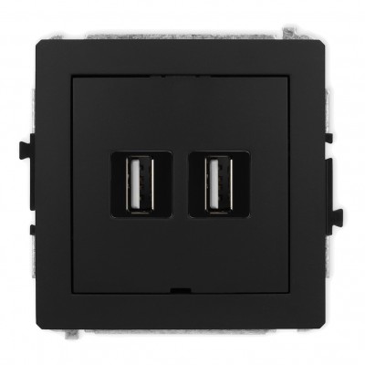 Mechanizm gniazda podwójnego 2xUSB A-A 2.0, bez pola opisowego Czarny Mat 12DGUSBBO-2 Karlik DECO