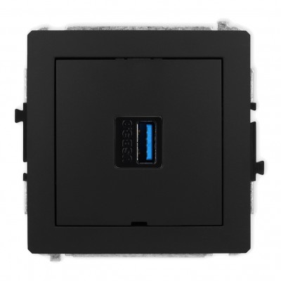 Mechanizm gniazda pojedynczego USB A-A 3.0, bez pola opisowego Czarny Mat 12DGUSBBO-5 Karlik DECO