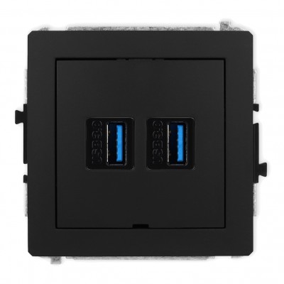 Mechanizm gniazda podwójnego 2xUSB A-A 3.0, bez pola opisowego Czarny Mat 12DGUSBBO-6 Karlik DECO