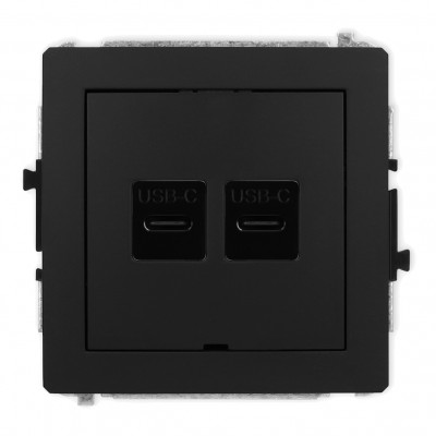Mechanizm gniazda podwójnego 2xUSB C-C, bez pola opisowego Czarny Mat 12DGUSBBO-8 Karlik DECO