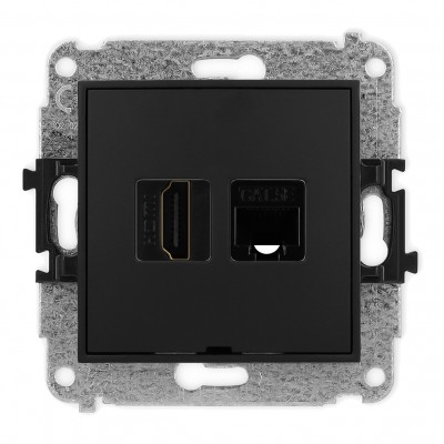 Mechanizm gniazda pojedynczego HDMI 2.0 + gniazda komp. poj. 1xRJ45, kat. 5e, 8-stykowy, bez pola opisowego Czarny Mat 12MGHKBO Karlik MINI