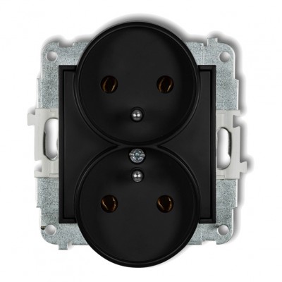 Mechanizm gniazda podwójnego do ramki z uziemieniem 2x(2P+Z) (bez przesłon torów prądowych) Czarny Mat 12MGPR-2z Karlik MINI