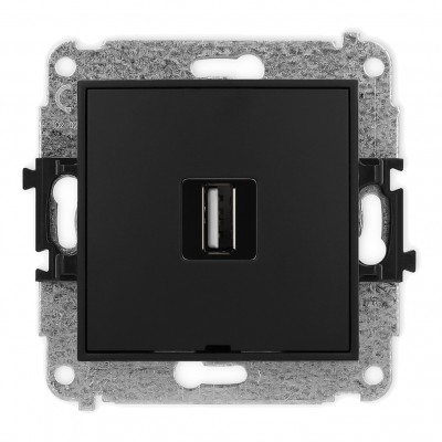Mechanizm gniazda pojedynczego USB A-A 2.0, bez pola opisowego Czarny Mat 12MGUSBBO-1 Karlik MINI