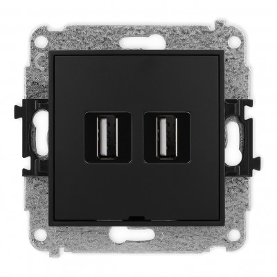 Mechanizm gniazda podwójnego 2xUSB A-A 2.0, bez pola opisowego Czarny Mat 12MGUSBBO-2 Karlik MINI