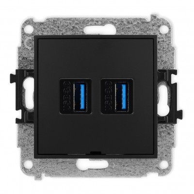 Mechanizm gniazda podwójnego 2xUSB A-A 3.0, bez pola opisowego Czarny Mat 12MGUSBBO-6 Karlik MINI