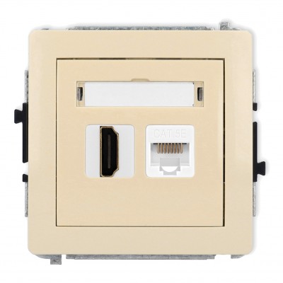 Mechanizm gniazda pojedynczego HDMI 2.0 + gniazda komp. poj. 1xRJ45, kat. 5e, 8-stykowy Beżowy 1DGHK Karlik DECO