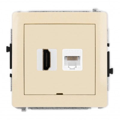 Mechanizm gniazda pojedynczego HDMI 2.0 + gniazda komp. poj. 1xRJ45, kat. 5e, 8-stykowy, bez pola opisowego Beżowy 1DGHKBO Karlik DECO