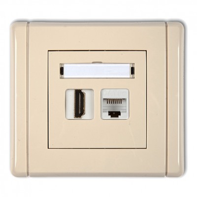 Gniazdo pojedyncze HDMI 2.0 + gniazdo komp. poj. 1xRJ45, kat. 5e, 8-stykowe Beżowy 1FGHK Karlik FLEXI