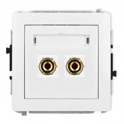Mechanizm gniazda głośnikowego pojedynczego (typu banan - czerwony i czarny, pozłacany, 4 mm2, do lutowania) Biały Mat 25DGG-3 Karlik DECO