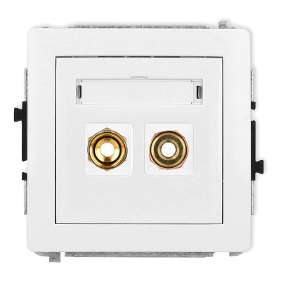 Mechanizm gniazda głośnikowego pojedynczego (typu banan - czerwony i czarny, pozłacany, 4 mm2, skręcany) Biały Mat 25DGG-4 Karlik DECO