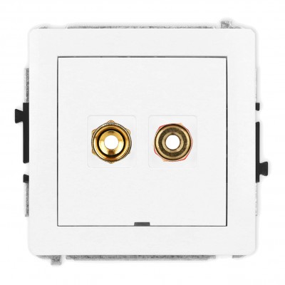 Mechanizm gniazda głośnikowego pojedynczego, bez pola opisowego (typu banan - czerwony i czarny, pozłacany, 4 mm2, skręcany) Biały Mat 25DGGBO-4 Karlik DECO