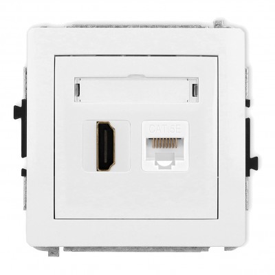 Mechanizm gniazda pojedynczego HDMI 2.0 + gniazda komp. poj. 1xRJ45, kat. 5e, 8-stykowy Biały Mat 25DGHK Karlik DECO