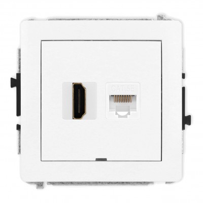 Mechanizm gniazda pojedynczego HDMI 2.0 + gniazda komp. poj. 1xRJ45, kat. 5e, 8-stykowy, bez pola opisowego Biały Mat 25DGHKBO Karlik DECO