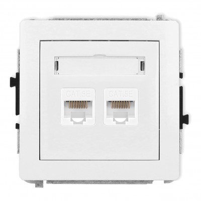 Mechanizm gniazda komputerowego podwójnego 2xRJ45, kat. 5e, 8-stykowy Biały Mat 25DGK-2 Karlik DECO